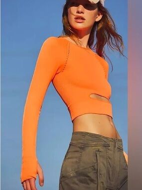 Free People Movement Cut it Out Burning Up Long Sleeve Size M/L Orange